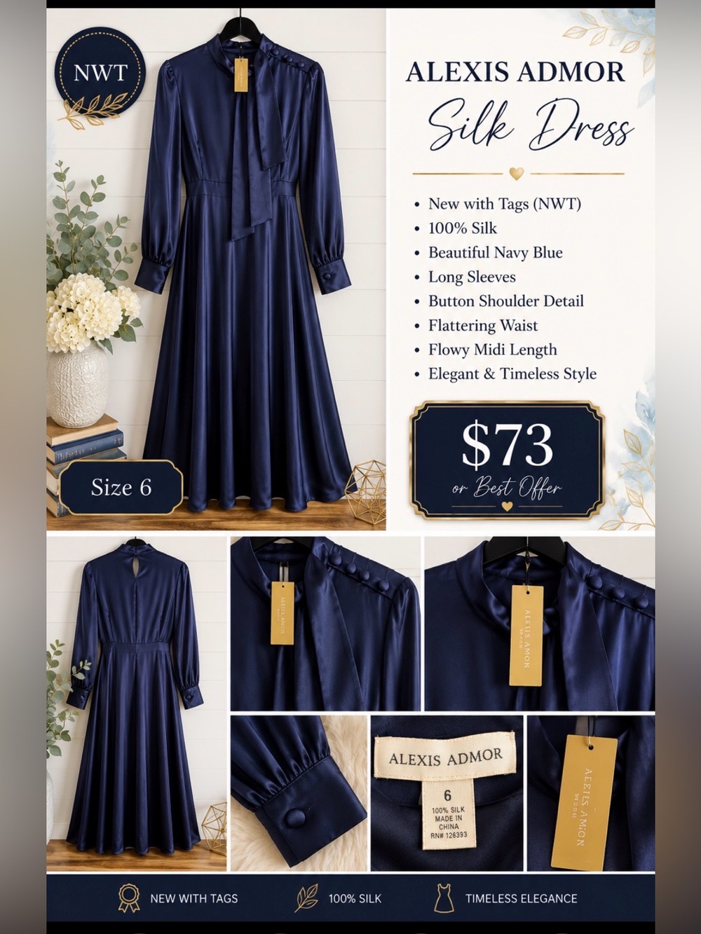 Alexis admor silk dress  6 nwt